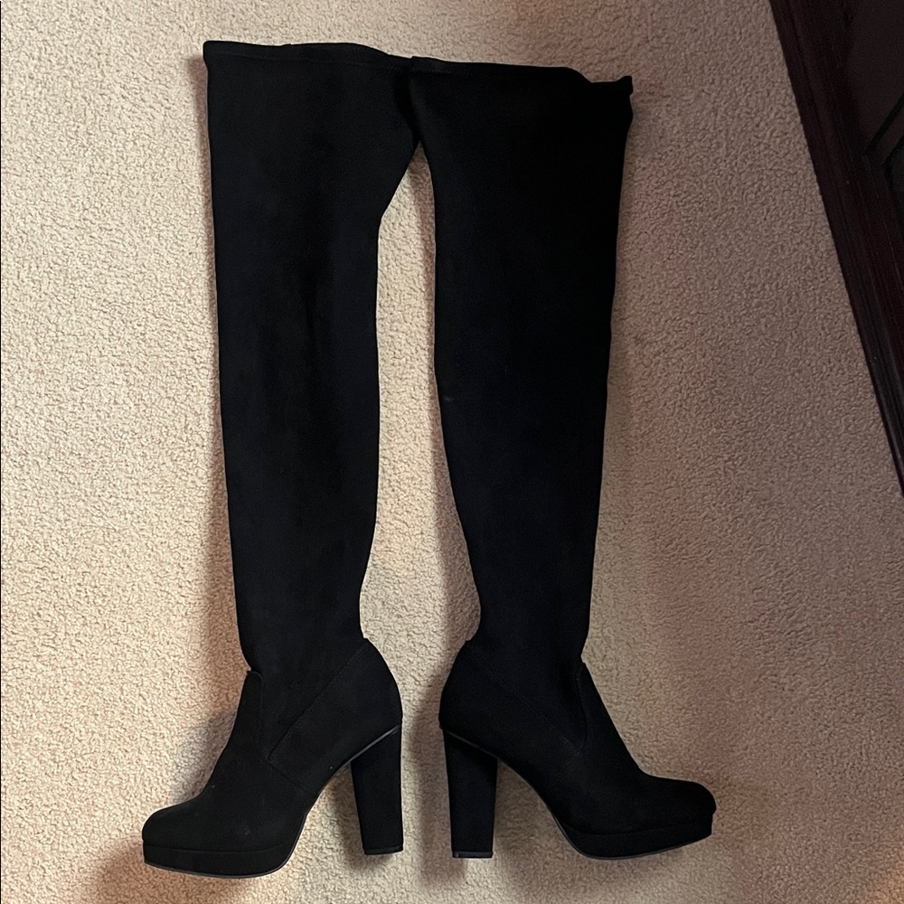 Women’s Over-the-Knee Black Suede Platform Heel Boots